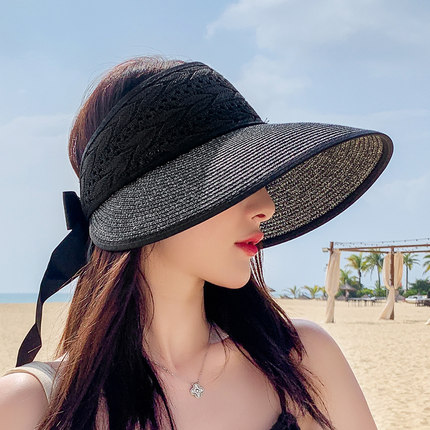 太阳帽女夏季防晒大帽檐遮脸2022新款空顶草帽骑车海边沙滩遮阳帽