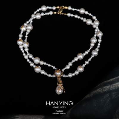 HANYING 珍珠双链项圈 925纯银复古高级感原创设计项链气质锁骨链